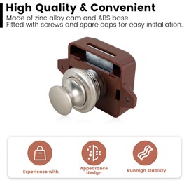 10 Pack Push Button Locks Elegant Cabinet Lock Keyless Cupboard Catch Decorative Push Button Latch for RV Drawer Door Cabinet Yachts (Brown)