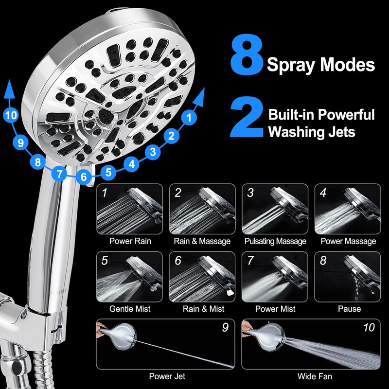 AISINYI® 5" Filtered Shower Head with Handheld, 10 Functions High