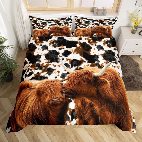 Milk Cow Print Duvet Cover Set King Size, Farmhouse Animal