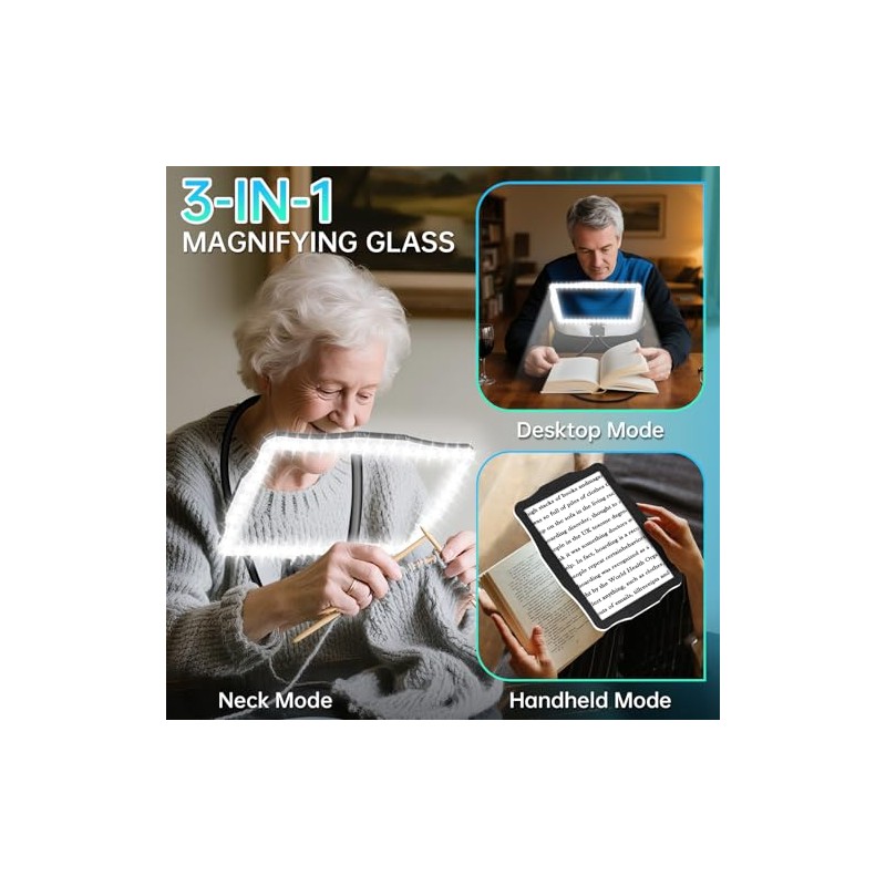 Large 10X Magnifying Glass with Light, Hands Free Magnifying Glass