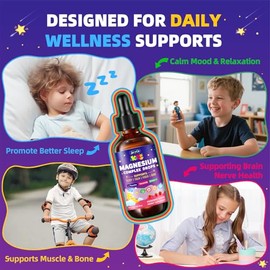 NSF Certified Kids Magnesium Liquid Drops - Magnesium Glycinate for Kids with L-Theanine, Omega-3, Zinc & Vitamins D3 B6, Magnesium Drops for Kid Slee