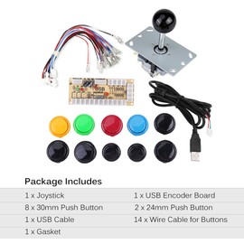 Fafeicy Arcade Game Button Kit Zero Delay Arcade Game DIY Kit Parts for 10 Buttons + Joystick + USB Encoder MAME PC