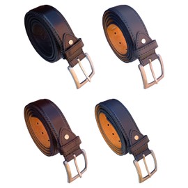 Men's Leather Lined Trouser Belt in 4 Colours Sizes 28" - 60" Waist (BLUE, XL)