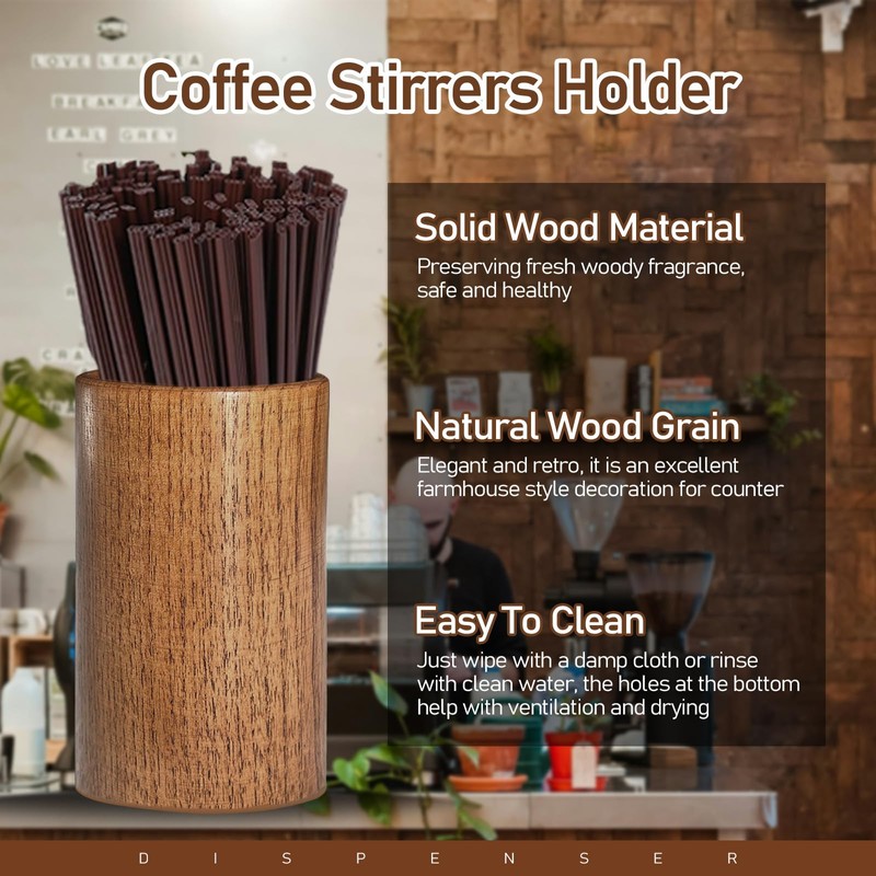 Yaellede Wooden Coffee Straw Holder Dispenser for Counter, Reusable Drinking