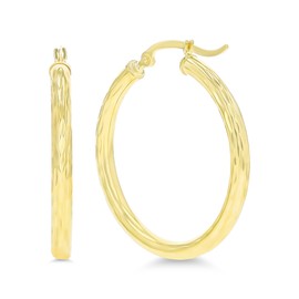 Solid 14K Yellow Gold Polished Diamond Cut Hoop Earrings for Women | 3mm Thick Classic Diamond Cut Hoops Style, 3x30mm