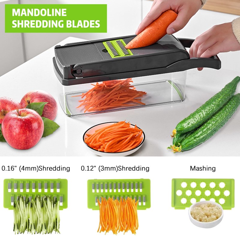 Vegetable Chopper w/Container, 16-in-1 Multifunctional Kitchen Mandoline Slicers and Vegetable