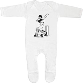0-3 Month 'Cricket Batter Action' Baby Romper Jumpsuit/Sleep Suit (SS00105588)