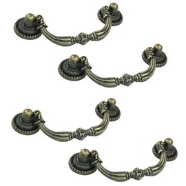 Zorveiio 4Pcs 3.5 Inch Hole Spacing Vintage Bail Pull Handles, Antique Cabinet Pulls Bronze Hardware for Cabinets, Furniture, Drawers with Mounting Screws