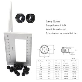 SCXCLY 100pcs Nylon Insert Hex Lock Nuts, 10# 24 Inch Lock Nuts, 304 Stainless Steel (Black)