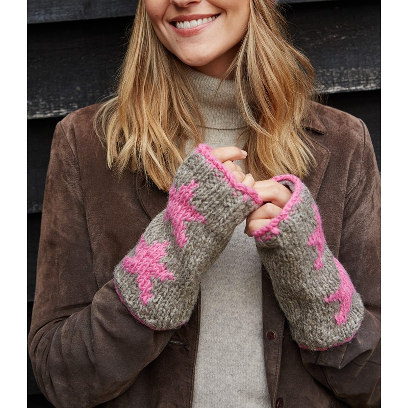 Pachamama Women Wool Hand Wrist Warmers Fleece Lined Handknitted Star
