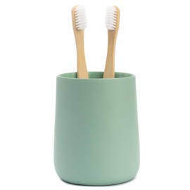 Yew Design Matte Sage Green Toothbrush and Toothpaste Holder and Cup for Bathroom Vanity and Countertop, Round Organizer for Electric Toothbrushes, Floss, Razors, Cotton, and Mouthwash