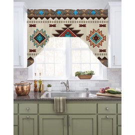 Western Southwest Swag Valances for Windows, Swag Kitchen Curtain Valances Rod Pocket Small Window Curtain for Cafe Bathroom Bedroom Drapes 56"x36" Indian Ethnic Abstract Boho