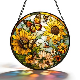 Sun Catcher for Windows - 20cm Sunflower Hanging Ornament with Colorful Light Effect, Durable Acrylic Home Decoration