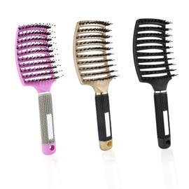 DAWRIS 3 Pieces Hair Brush Wild Boar Bristles Ventilated Detangling Curved Hair Brush Detangling Hair Styling Speed Drying for Natural Curly and Straight Hair (3 Pieces)