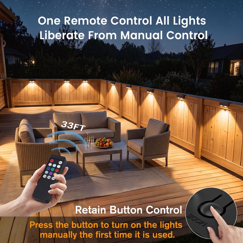 Bridika Solar Deck Lights with Remote, 16 Pack Fence Lights