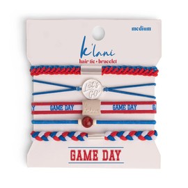 K'lani Game Day Hair Tie Bracelets – 5-Pack Stretchy No-Crease Hair Ties & Stylish Bracelets – Team Color Accessory for Hair or Wrist - Red, White & Blue, Medium