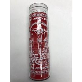 The Just Judge (El Justo Juez) 1 Color Unscented Red Pillar Candle in Glass