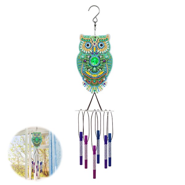 Reofrey Owl 5d Diamond Art Painting Wind Chimes Kits, Hanging