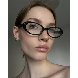 ADE WU Cute Fake Glasses Retro Oval Glasses for Women 90s Fashion Vintage Narrow Small Tiny Black Oval Eyeglasses Frames Nerd Stylish