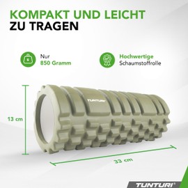 Tunturi Yoga Grid Foam Roller - Back Spine Roller - 33 cm Long in Army Green - Fitness Roller - Back Roller - Includes Free Fitness App