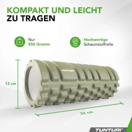 Tunturi Yoga Grid Foam Roller - Back Spine Roller - 33 cm Long in Army Green - Fitness Roller - Back Roller - Includes Free Fitness App