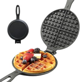 7 Inch Round Cast Iron Waffle Iron Plant oil care Two Piece Hinged Non Electric Waffle Maker For Commercial Breakfast Kitchens