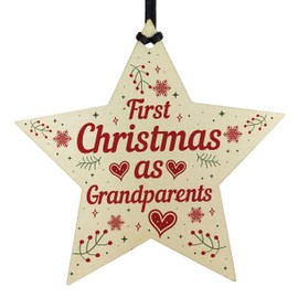 RED OCEAN First 1st Christmas As Grandparents Tree Decoration Bauble Wooden Star Gift NAN
