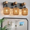 3 Light Bathroom Vanity Light Fixtures， Rustic Style Wood Bathroom