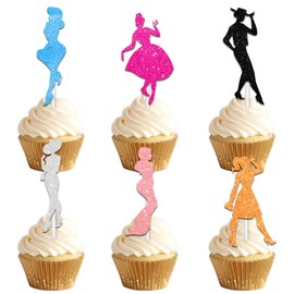 18pcs Colorful Silhouette Glitter Lady Dessert Cupcake Topper Pick for Makeup Princess Queen Party Theme Decor Supplies Women Girls Happy Birthday Anniversary Wedding Party Decoration