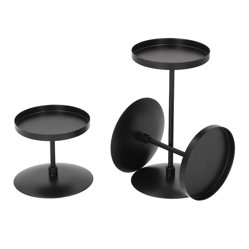 3pcs Pillar Candle Holder Black Double Sided Black Piano Paint