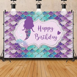 Canessioa Blue Mermaid Backdrop Under The Sea Mermaid Scales Birthday Photography Backdrop for Girl Mermaid Princess Party Decorations Birthday Personal Photo Props 7x5ft (210x150cm)