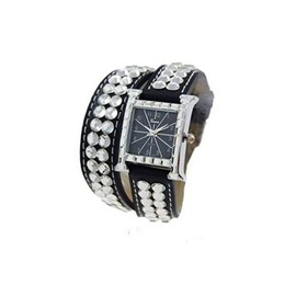 Geneva Platinum 12336712 Designer Inspired Rhinestone Studded Wrap Watch-BLACK/GUN METAL