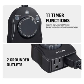 TiFFCOFiO Outdoor Timer Outlet, Dusk to Dawn Light Sensor Control, Outdoor Light Timer Weatherproof, 2 Grounded Outlets for Patios and Yard, 15A 1/2HP, CSA Listed