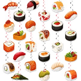 24 Pcs Sushi Hanging Swirls Sushi Ceiling Swirls Decorations Sushi Birthday Party Supplies for Japanese Sushi Birthday Baby Shower Decorations Sushi Party Decorations