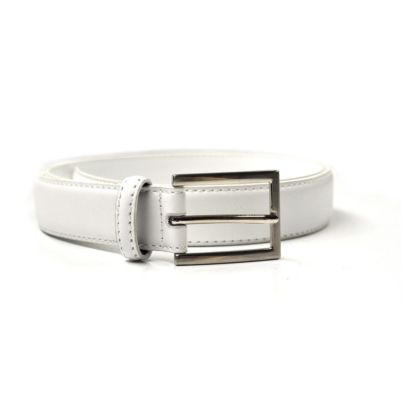 Mens 30mm (1.25") Suit Trouser Feather Stitched Leather Belt White
