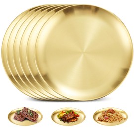 Sporgo Pack of 6 Stainless Steel Plates: Diameter 17 cm Stainless Steel Round Tableware, Camping Plate, Serving Plate, Stainless Steel Plate Camping Plate for Camping, Picnic, Hiking, Kitchen, Par (B)