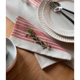 Solino Home Striped Linen Dinner Napkins Set of 4-100% Pure Linen Red and Natural Cloth Napkins 20 x 20 Inch for Summer, Fall, Autumn - Farmhouse, Handcrafted and Machine Washable