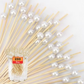 Cocktail Picks 200PCS Toothpicks for Appetizers Tooth Picks Wooden 4.7 Inches Skewers Sticks for Fruit Drinks Food Party Supplies White Pearl Bamboo Toothpicks Charcuterie Boards Accessories