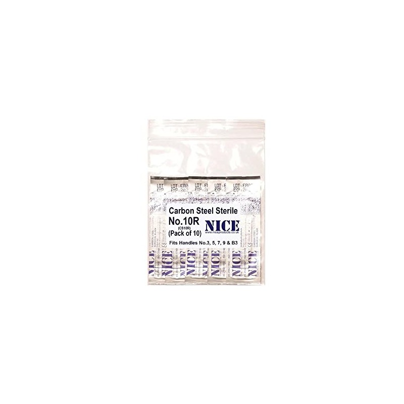 10 x NICE No.10R Sterile Carbon Steel CS10R Surgical Blades