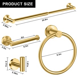 MGahyi 5 Pieces Bathroom Accessories Set, Stainless Bathroom Hardware Set, Extendable Towel Racks for Bathroom(12.8-24.8inch), Robe Towel Hooks Toilet Paper Holder Towel Ring (Gold)