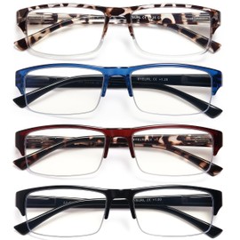 EYEURL 4-Pack Half Frame Reading Glasses for Men Women Blue Light Blocking Computer Readers for Women Lightweight Rectangle Semi Rimless Computer Glare/UV Half Frame Spring Hinge Eyeglasses,1.75