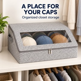 Hat Storage Box for Baseball Cap Organization – Clear Viewing Window, Two-Way Zipper & Carrying Handles
