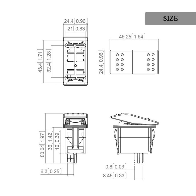 12V/24V DC Reverse Polarity Switch 6P ON-Off-ON 3 Way Rocker