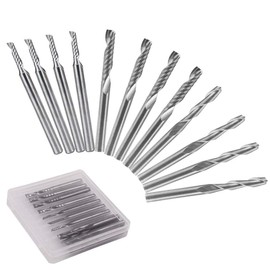 Gasea 12pcs 1/8" Shank Tungsten Carbide End Mill Cutter Bits CNC Rotary Milling Engraving Router Bits Set for Wood Acrylic Cutting