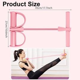 Ruayia Abdominal Trainer, Elastic Rope with Foot Pedal, Sit-Up Training Equipment, Bodybuilding Expander, 6 Tubes Rubber Elastic Pull Rope, Abdominal Trainer for Home, Yoga, Fitness - Pink