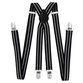 axy High Quality Men's Braces Wide 25 mm with 4 Strong Clips X-Shape and Women (Black with 2 White Stripes)