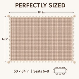 Coffee Gingham Tablecloth, Linen Farmhouse Tablecloth with Tassel, 60x84 In