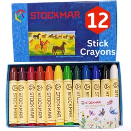 STOCKMAR Beeswax Stick Crayons - Set of 12 Jumbo Non-Toxic for Toddlers, Kids - Waldorf Homeschool Art Supplies - Includes Storage Box