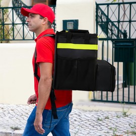 CIVJET Food Delivery Bag,Large Insulated Backpack for Doordash/Uber Eeats, Expandable Cooler Bags for Bike/Motorcycle with Reflective Strip and Cup Holders,Reusable Pizza Food Delivery Bag with Hand Straps