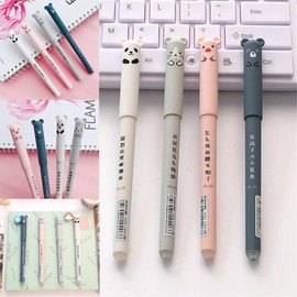 4pcs Erasable Gel Ink Pens Cute Kawaii Cartoon Cat Pig Bear Panda Animal Pen Ballpoint 0.35mm Rollerball Friction for Student Kids Gift School Stationery Office Supplies, Blue,Gray,White,Pink,Black